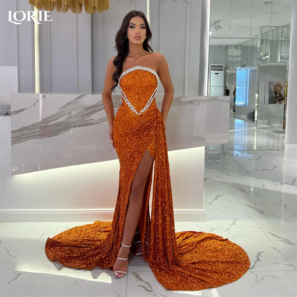 

LORIE Glitter Mermaid Evening Dresses Sexy Side Slit Off Shoulder Pleats For Wedding Prom Dress Sparkly Saudi Arabia Party Gowns