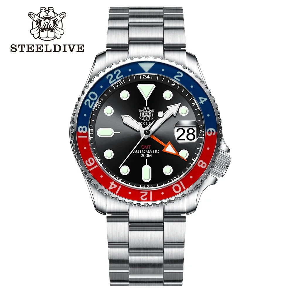 

STEELDIVE New 42MM SD1994L 200M Waterproof Super Luminous Sapphire Bezel NH34 GMT Automatic Chronograph Mens Diving Watch Reloj