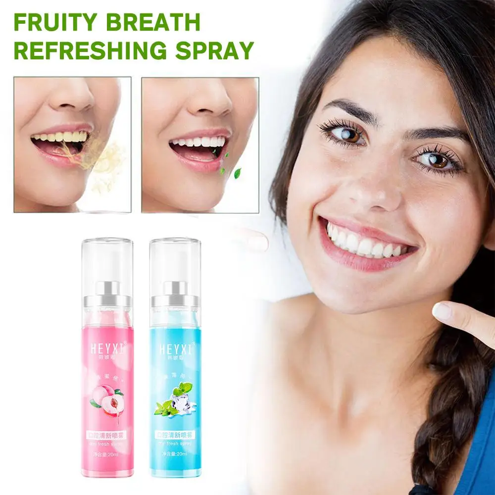 

20ml Fruity Breath Peach Mint Breath Freshener Spray Mouth Freshene Liquid Care Spray Halitosis Odor Refreshing Treatment R8L2