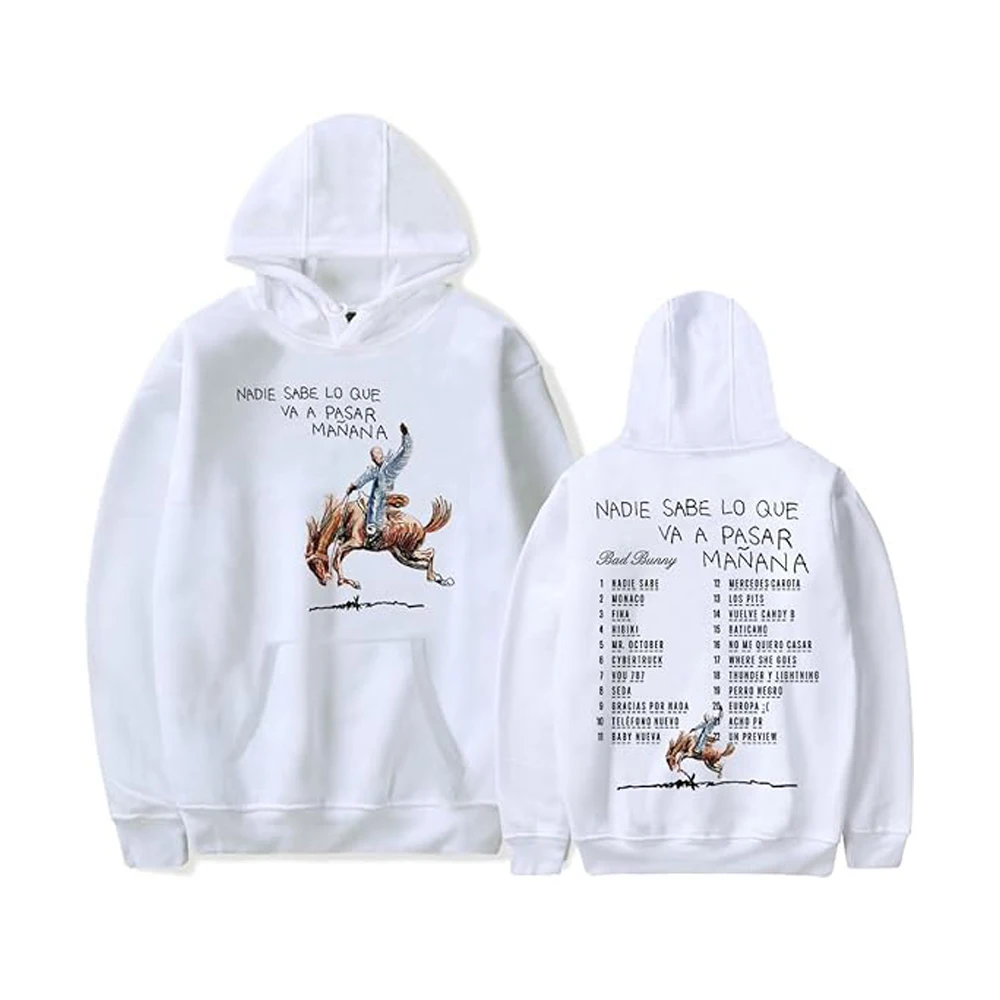Bad Bunny Nadie sabe lo que va a pasar mañana Album Merch Hoodies Men Women Unisex Hooded Sweatshirt Casual Hip Hop Clothing
Bad Bunny Nadie sabe lo que va a pasar mañana Album Merch Hoodies Men Women Unisex Hooded Sweatshirt Casual Hip Hop Clothing