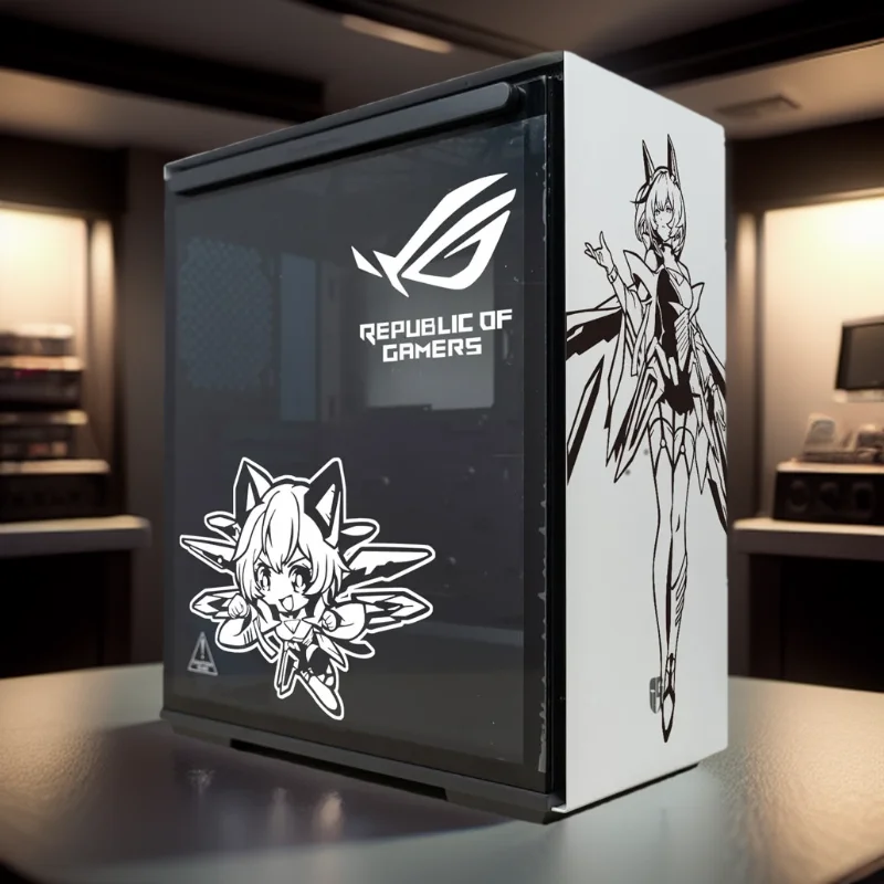 

ROG SE7EN Anime Stickers for Atx PC Case,Personality Graffiti Decor Vinyl Decals for Computer Chassis Skin,Hollow Out Sticker