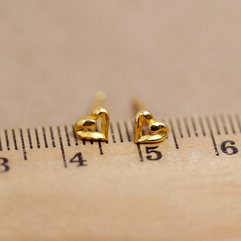 

Однотонные серьги-гвоздики из 999 натурального желтого золота 24 карата в форме сердца на удачу, женский подарок 0,6-0,8 г