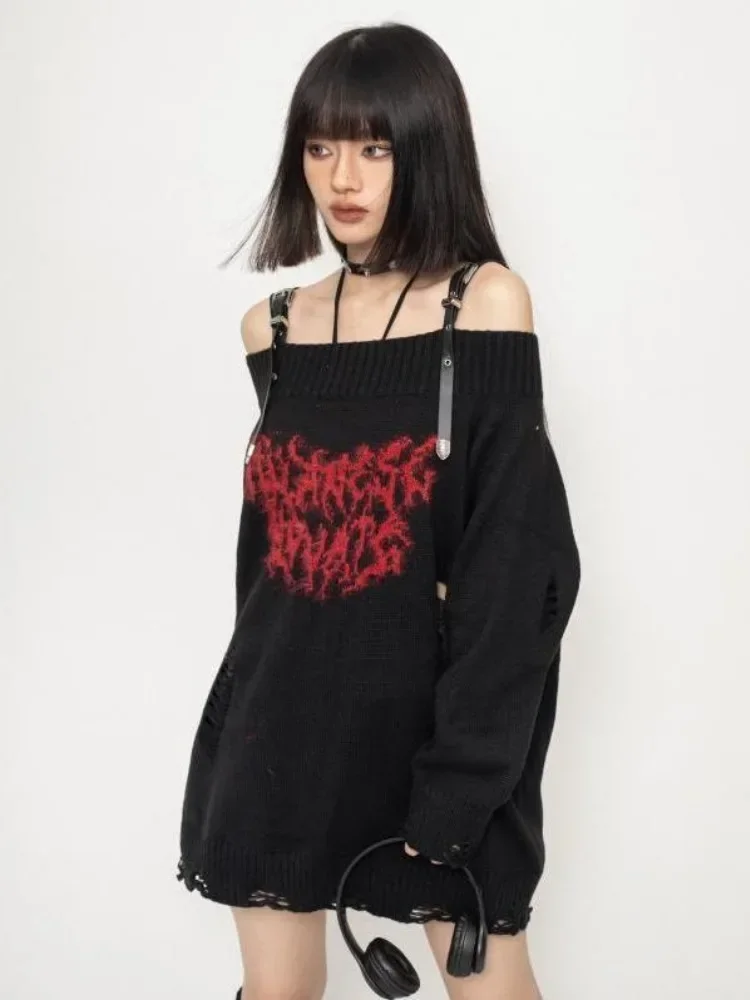 Harajuku Gothic Hollow Out Oversized Knitted Jumpers Grunge Jacquard Sweater Fashion Knitwear Y2k Aesthetic Slash Neck Pullover
Harajuku Gothic Hollow Out Oversized Knitted Jumpers Grunge Jacquard Sweater Fashion Knitwear Y2k Aesthetic Slash Neck Pullover