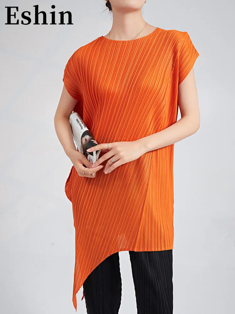 Eshin Summer Pleated Blouses For Women Round Neck Short Sleeves Irregular Loose Style Orange Color Female Casual Tops TH3600
Eshin Summer Pleated Blouses For Women Round Neck Short Sleeves Irregular Loose Style Orange Color Female Casual Tops TH3600