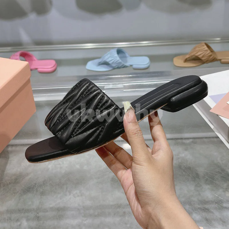 

Women Slippers Summer 2024 New Style Square Toe Cap Peep Toe Design Slippers Advanced Sense Full Of Female Beach Shoes