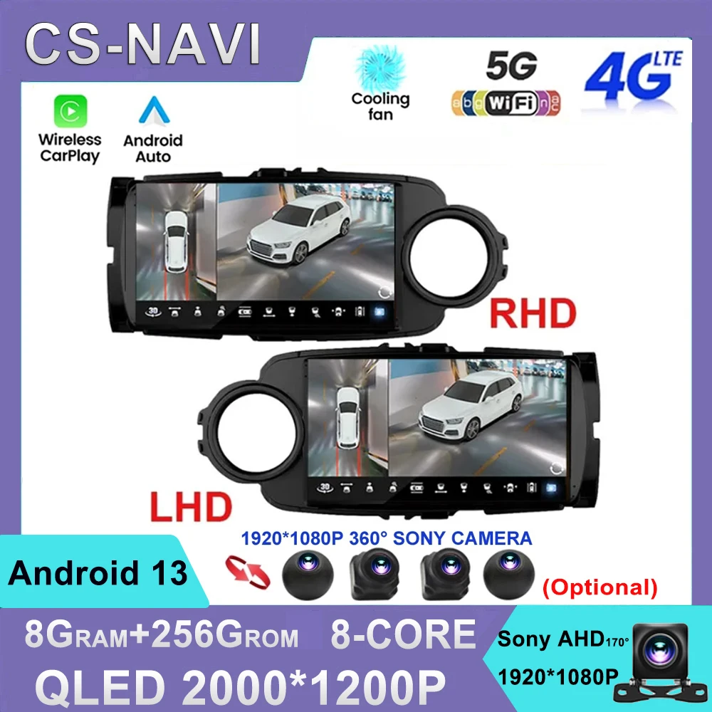 Автомагнитола на Android 13, Авторадио для Toyota Yaris 2012-2017 RHD LHD, GPS-навигация, мультимедийный видеоплеер, Carplay, стерео