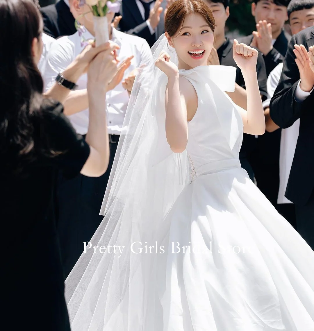 

OEING O-Neck Korea Garden White Sleeveless Wedding Dresses Organza 프롬드레스 Ruched Corset A-Line Elegant Bride Growns Party Women