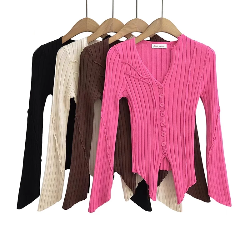 

Женский трикотажный свитер на пуговицах, однотонный теплый свитер с V-образным вырезом, в винтажном стиле, Y2k, зимний сезон