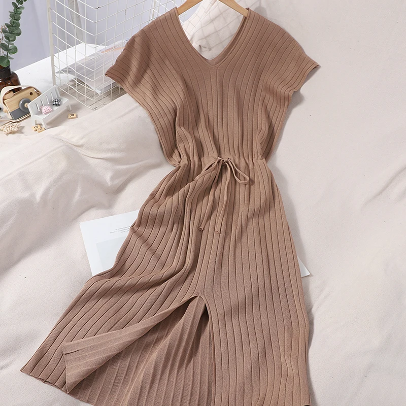 Vintage Vestidos De Mujer Elegant V Neck Solid Color Sleeveless Vest Robe Femme Korean Chic Drawstring Slim Waist Split Dress
Vintage Vestidos De Mujer Elegant V Neck Solid Color Sleeveless Vest Robe Femme Korean Chic Drawstring Slim Waist Split Dress
