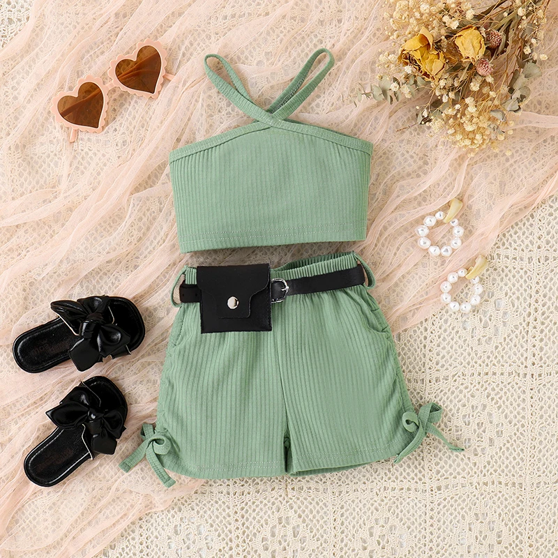 Fashion Kids Girl Clothes Summer Ribbed Outfit Off Shoulder Vest Tops + Side Pockets Knitting Short Pants + Waist Bag 3pieces
Fashion Kids Girl Clothes Summer Ribbed Outfit Off Shoulder Vest Tops + Side Pockets Knitting Short Pants + Waist Bag 3pieces