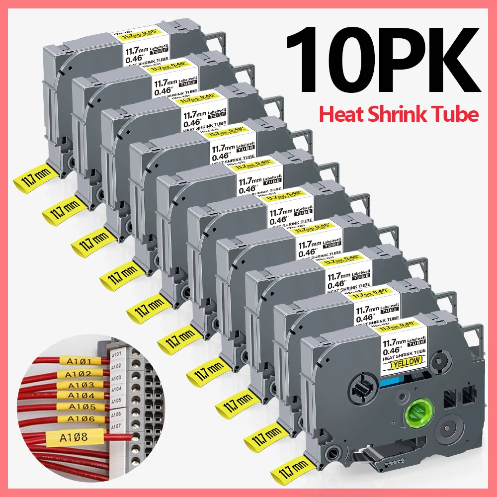 

10Pcs Hse231 Hse-231 Label Compatible for Brother Heat Shrink Tube hse211 hse221 241 251 611 621 631 for Brother P-touch Printer