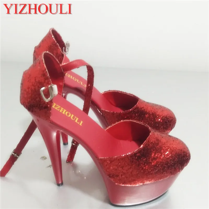 

Shiny Red Sequins 15CM Sexy Super High Heel Platforms Pole Dance / Performance / Star /Model Shoes, Wedding dance shoes