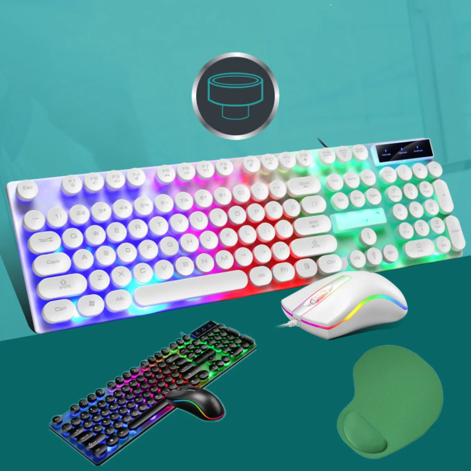 Фото Проводная игровая клавиатура и мышь в стиле панк со светодиодный Ной подсветкой