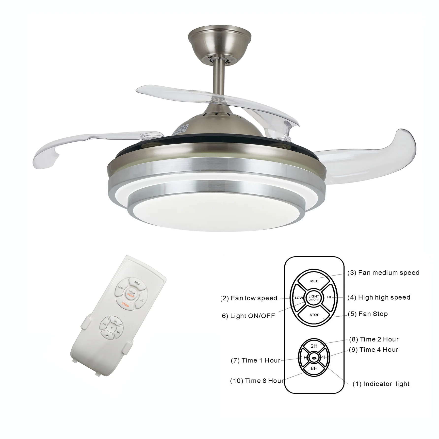 OUKANING Modern 36''Ceiling Fan Light LED Dimmable Retractable Blade Chandelier with Remote + 3 Color OUKANING Modern 36''Ceiling Fan Light LED Dimmable Retractable Blade Chandelier with Remote + 3 Color