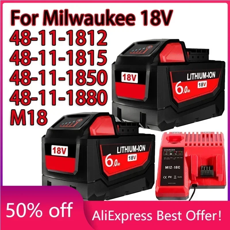 18V For Milwaukee M18 Battery M18B6 XC 6.0Ah Li-Ion 48-11-1860 48-11-1852 48-11-1850 48-11-1840 Cordless Power Tool 18V Charger
18V For Milwaukee M18 Battery M18B6 XC 6.0Ah Li-Ion 48-11-1860 48-11-1852 48-11-1850 48-11-1840 Cordless Power Tool 18V Charger