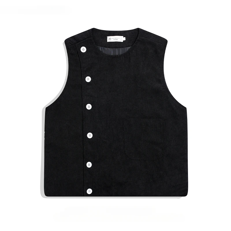 

Spring and Autumn Solid Color O-neck Corduroy Single-breasted Vests Coat Men's Youth Japanese College Style Waistcoat Vest Tops