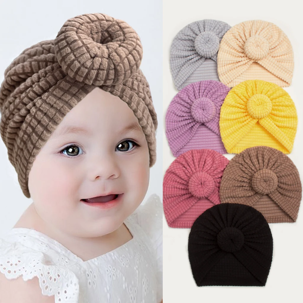 

New Soft Cotton Round Knot Turban Babes Donuts Head Wraps Baby India Hat Kids Girls Infant Beanie Cap Toddler Baby Headwear