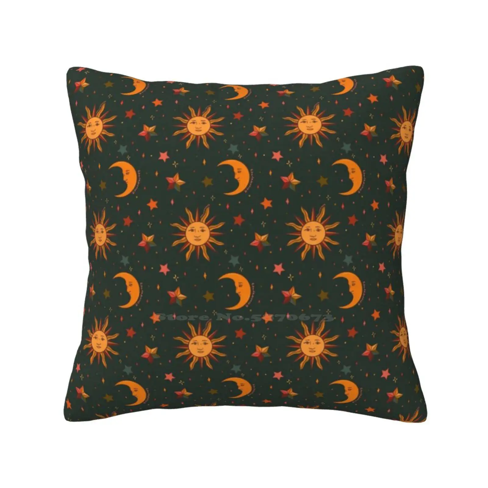 

Folk Moon And Star Print In Teal Bedroom Office Hug Pillowcase Folk Moon Star Pattern Teal Green Sun Vintage Zodiac Astrology