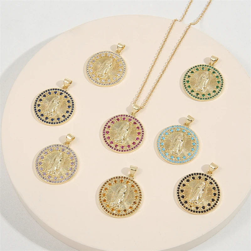 18K Gold Plated CZ Round Coin Figure Virgin Mary Pendants Necklaces 18" Chain Necklace Cubic Zirconia Medallion Charms
18K Gold Plated CZ Round Coin Figure Virgin Mary Pendants Necklaces 18" Chain Necklace Cubic Zirconia Medallion Charms