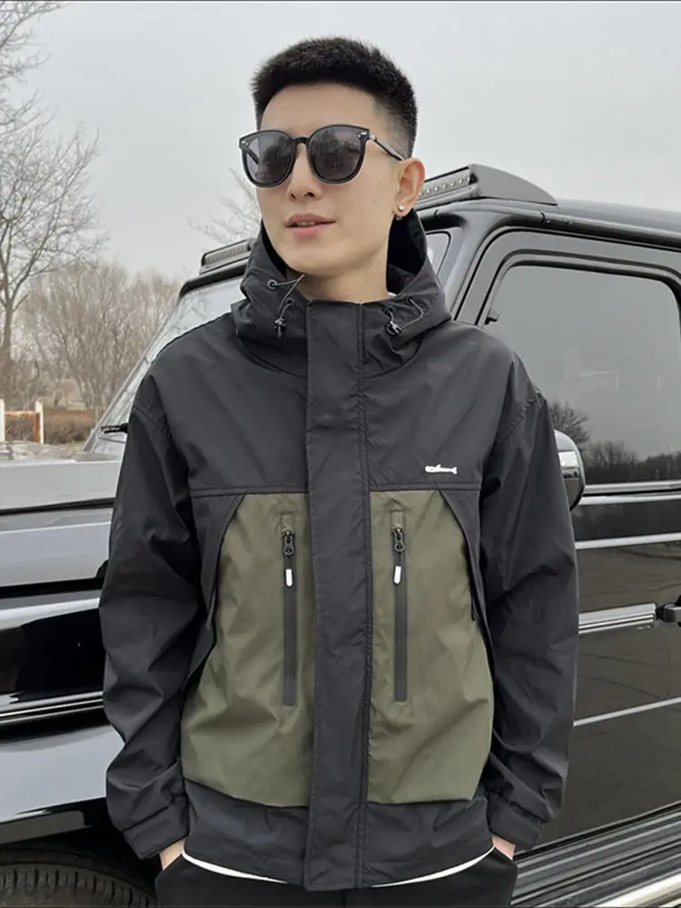 

Men Bomber Jacket Military Motorcycle Jacket Zipper Outdoor Windbreaker Pockets Long Sleeve Casual Coats Korean Sportswear New