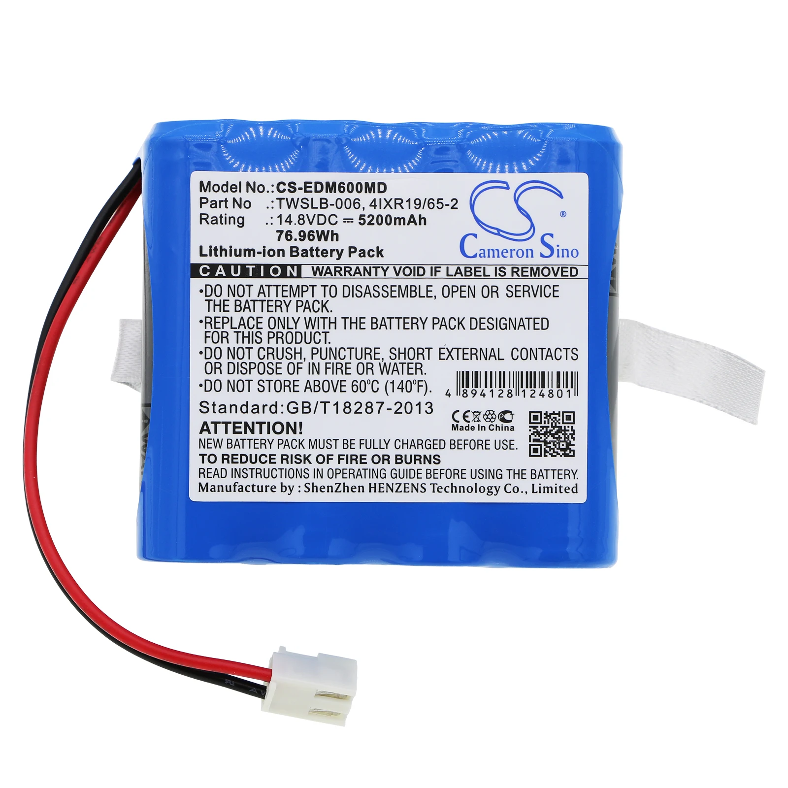 

Medical Battery For EDAN 4IXR19/65-2 HYLB-854 TWSLB-006 EDAN F6 F9 Li-ion 14.80V 5200mAh / 76.96Wh Blue CameronSino