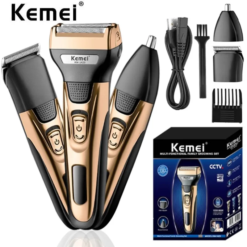 Kemei grooming kit electric shaver for men beard hair trimmer body nose ear shaving machine face electric razor rechargeable
Kemei grooming kit electric shaver for men beard hair trimmer body nose ear shaving machine face electric razor rechargeable