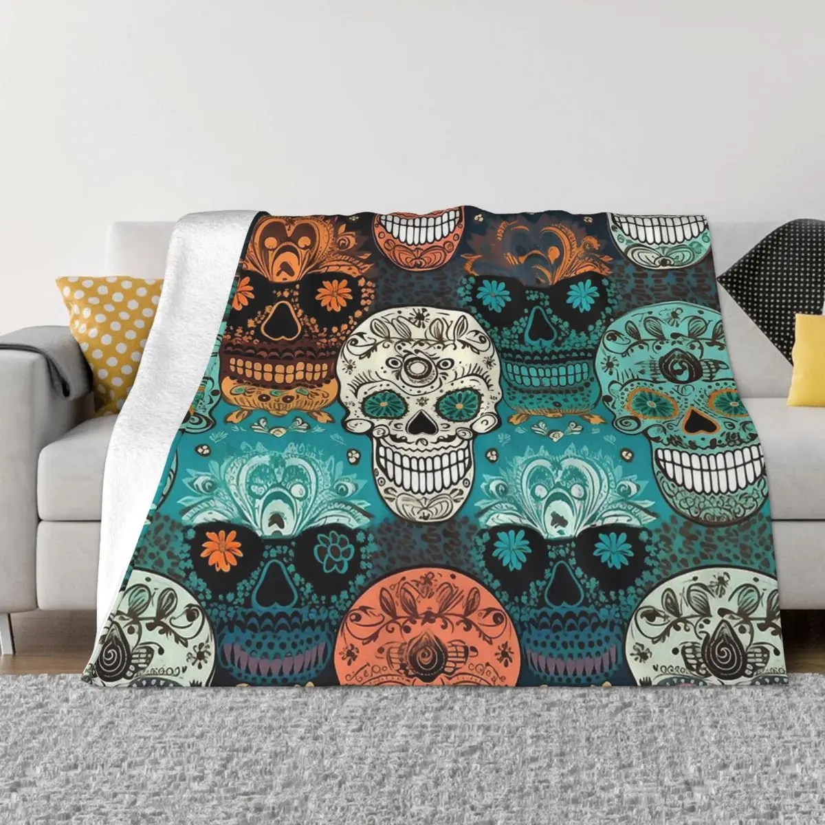 

Sugar Skull Blankets Coral Fleece Plush Decoration Bedroom Bedding Couch Bedspread