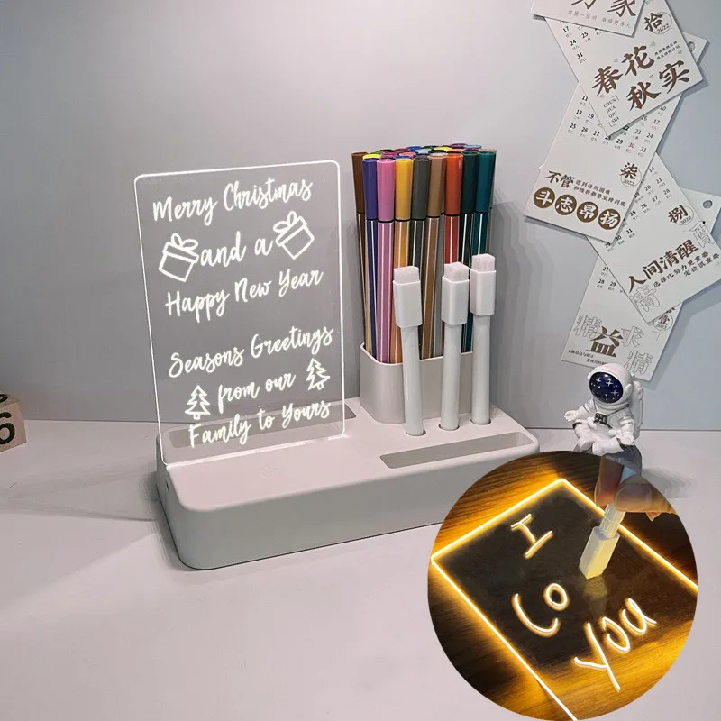 Desktop Ornaments Lamp Note Board Transparent Luminous Led Night Lights Pen Container Acrylic Erasable Memo Prompt
Desktop Ornaments Lamp Note Board Transparent Luminous Led Night Lights Pen Container Acrylic Erasable Memo Prompt