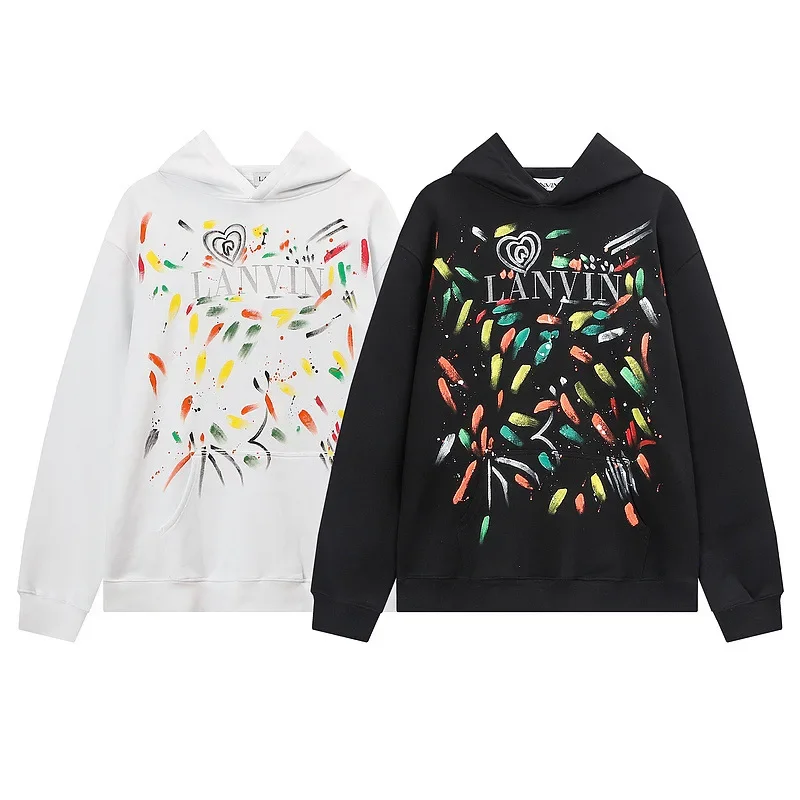 

2024 LANVIN GALLERY DEPT hand-painted graffiti ink letters printed couple with matching hooded sweatshirt