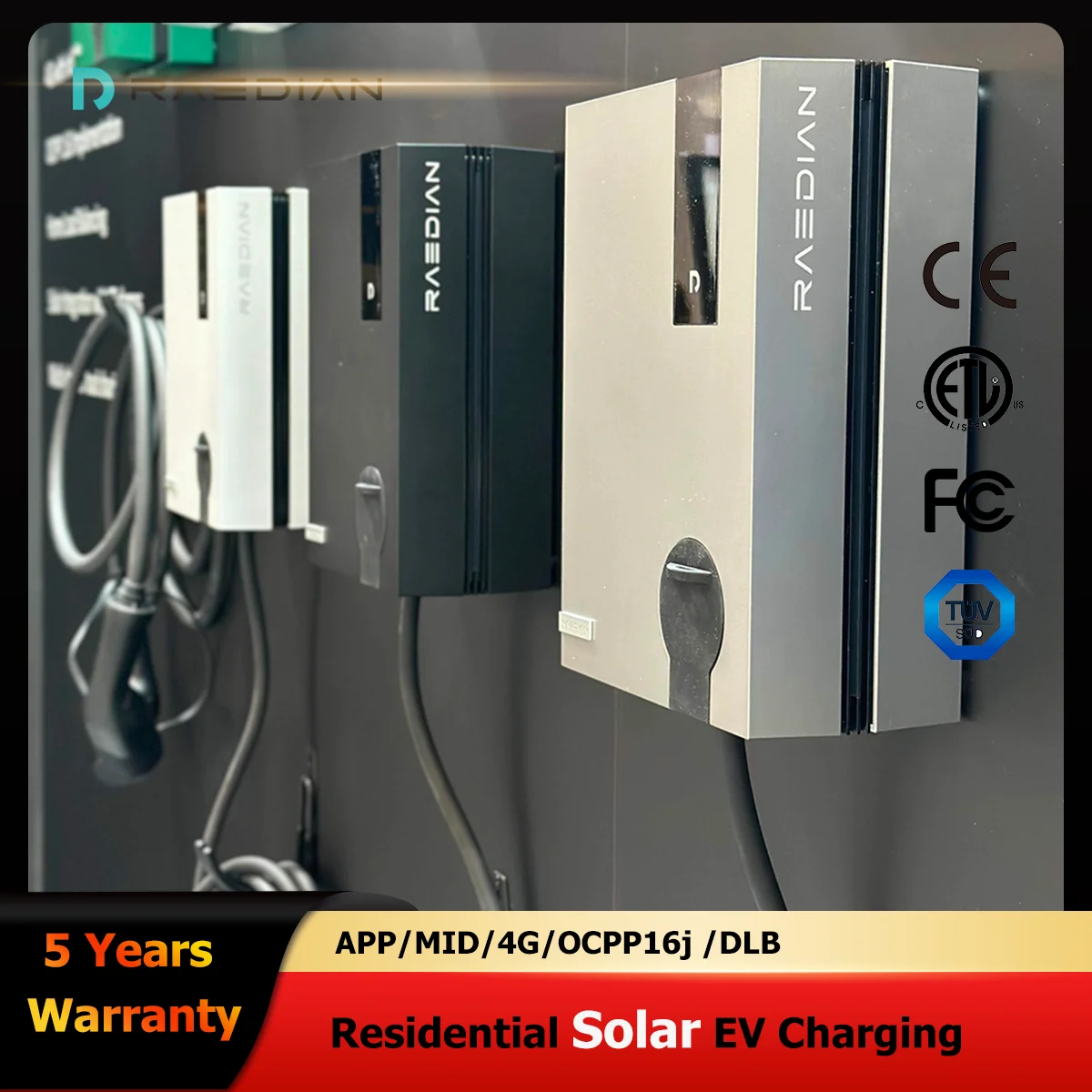 

Raedian 7kW 11kW 22kW EV Chargers OCPP 1.6J Wallbox AC Chargers Type 2 Home Balance Solar EV Charging With DLB