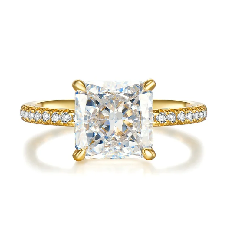 

S925 Серебряное кольцо с высокоуглеродистым цирконием 10*10 кольцо с излучением ледяной резки Ювелирные изделия для женщин