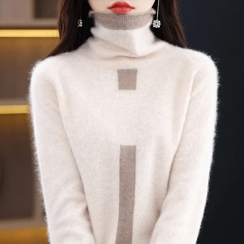 

Women's Sweater Autumn Winter New Pile Up Collar Pullover Long Sleeved Pure Cashmere Sweater Loose Top Fashionable Koreanversion
