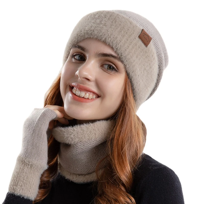 3PCS/set Women's Winter Knitting Beanie Hat Scarf Gloves Thick Faux Fur Lined Slouchy Hat Lovely Hedging Cap Fingerless Gloves
3PCS/set Women's Winter Knitting Beanie Hat Scarf Gloves Thick Faux Fur Lined Slouchy Hat Lovely Hedging Cap Fingerless Gloves