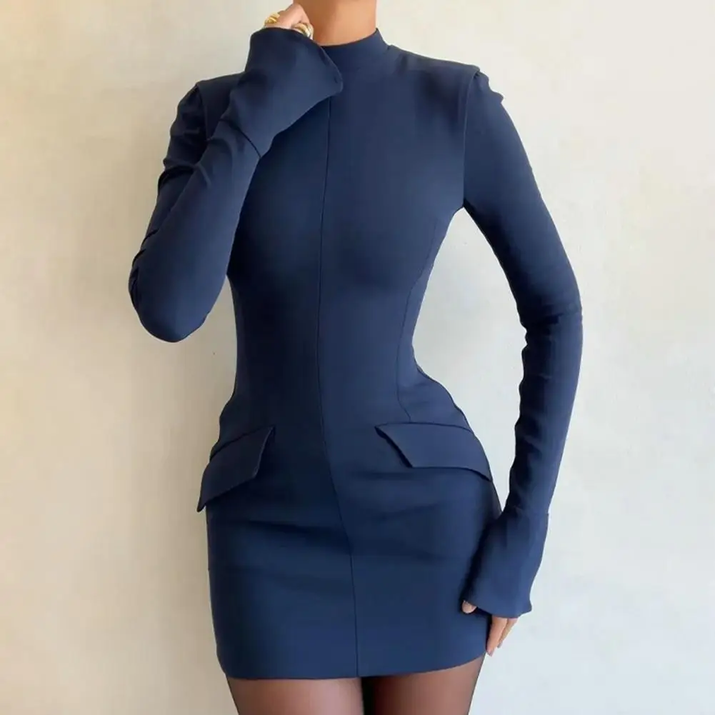 Simple Elegance Women Dress Elegant Solid Color Mini Dress with Flap Pockets Elastic Waist Slim Fit Long Sleeve for Women
Simple Elegance Women Dress Elegant Solid Color Mini Dress with Flap Pockets Elastic Waist Slim Fit Long Sleeve for Women