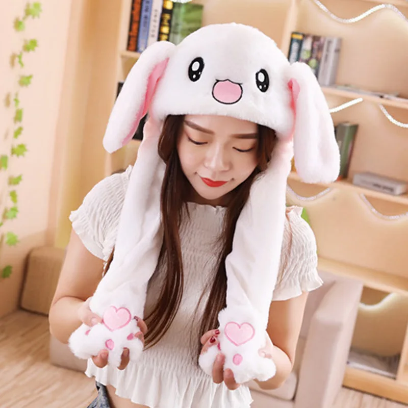 

Bunny Moving Ears Hat Cute Ear Hat jumping up Funny Toy Cap Cartoon Rabbit Easter Plush Hat Girls Kids Cosplay Party Cap Adult