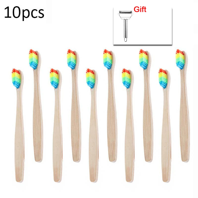 

10PCS Colorful Toothbrush Natural Bamboo Tooth Brush Set Soft Bristle Charcoal Teeth Eco Bamboo Toothbrushes Dental Oral Care