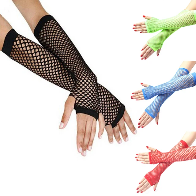 Gants longs sans doigts en résille néon pour femmes, manchette de bras, tenue de fête, robe de paupières, sexy, beaux gants en maille, noir Emo Access, nouveau, 2023 1