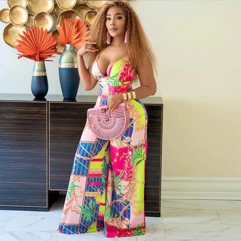 Sexy Metail Chain Spaghetti Strap Printed Jumpsuit Women Elegant Backless Loose Straight Wide Leg Romper Summer Outfits Overalls
Sexy Metail Chain Spaghetti Strap Printed Jumpsuit Women Elegant Backless Loose Straight Wide Leg Romper Summer Outfits Overalls