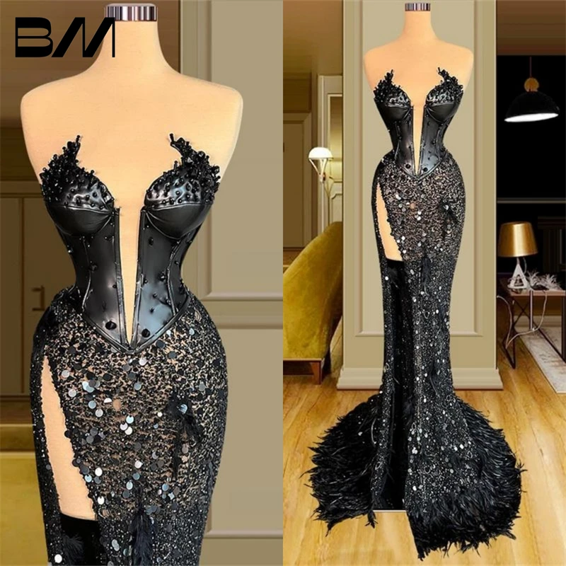 Exquisite Feather Mermaid Long Party Dress Sweetheart High Split Side Sequins Evening Gowns Custom Beaded Women Prom Dresses
Exquisite Feather Mermaid Long Party Dress Sweetheart High Split Side Sequins Evening Gowns Custom Beaded Women Prom Dresses