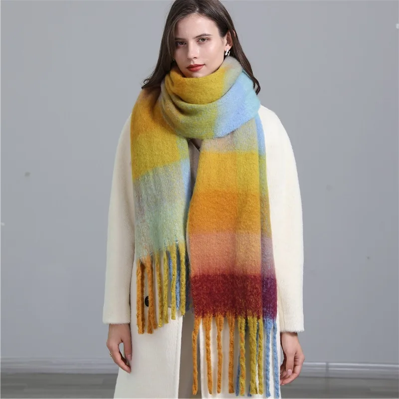 Womens New Fashion Plaid Scarf Winter Pashmina Shawls Cashmere Thick Wraps Lady Tassel Warm Scarves Rainbow Hairy Bufanda
Womens New Fashion Plaid Scarf Winter Pashmina Shawls Cashmere Thick Wraps Lady Tassel Warm Scarves Rainbow Hairy Bufanda