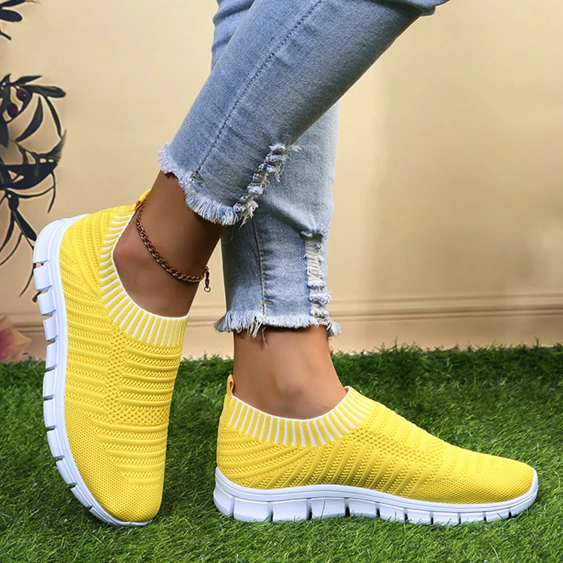 Yellow Stripe Knitted Socks Sneakers Women Spring Summer Slip on Flat Shoes Woman Plus Size Breathable Mesh Running Shoes
Yellow Stripe Knitted Socks Sneakers Women Spring Summer Slip on Flat Shoes Woman Plus Size Breathable Mesh Running Shoes