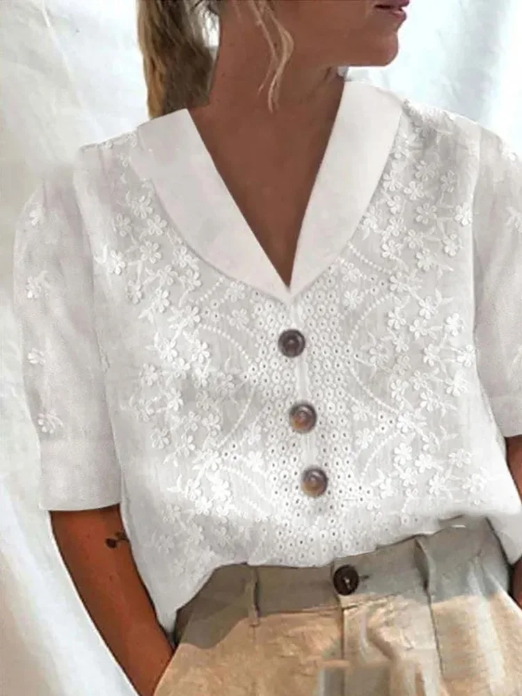 Summer Women's Middle Sleeve Casual Style Polyester Material 2023 New Fashion V-neck Loose Lace Top
Summer Women's Middle Sleeve Casual Style Polyester Material 2023 New Fashion V-neck Loose Lace Top