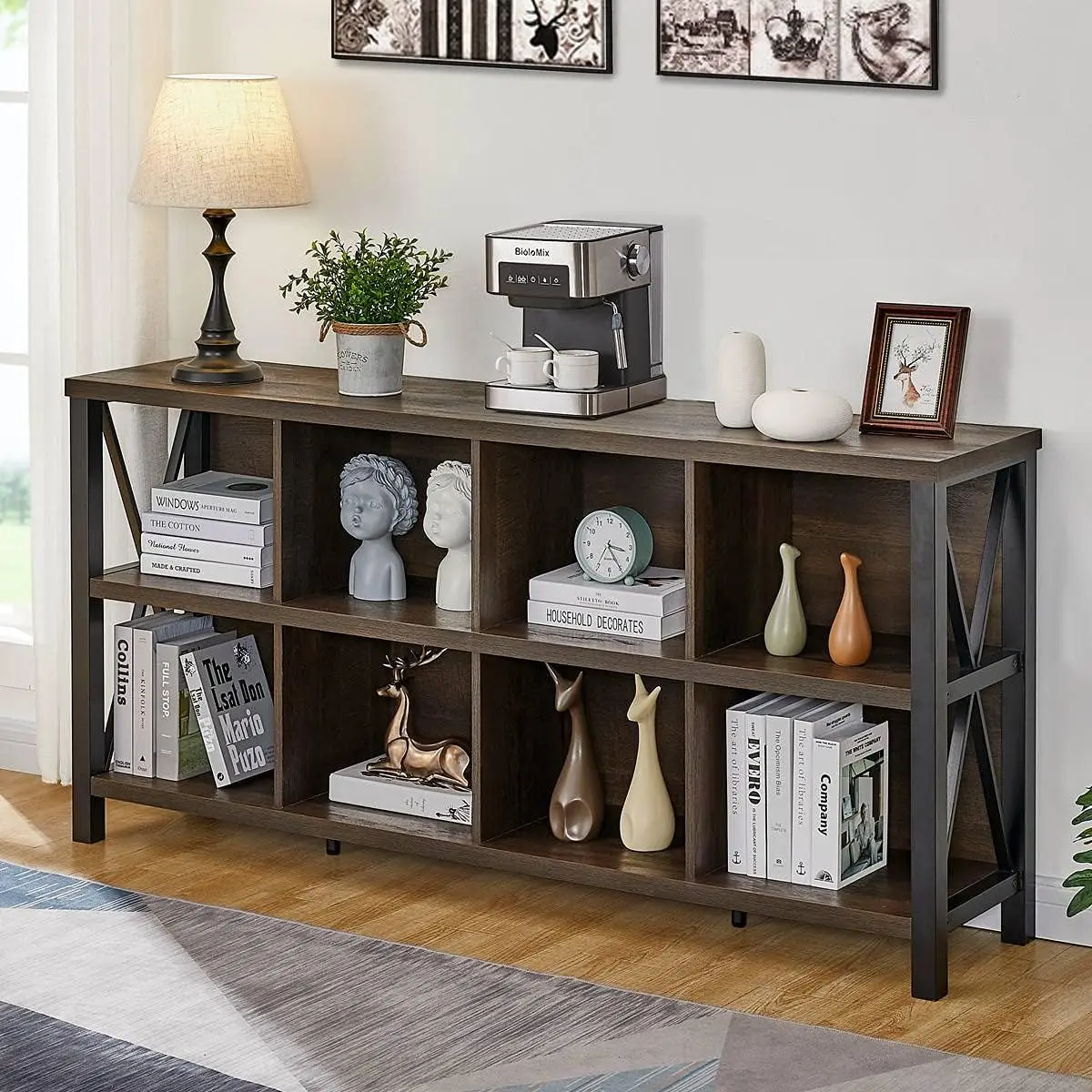 FATORRI 8 Cube Storage Organizer Bookshelf, Rustic Wood Cubby Bookcase, Industrial Horizontal Long Shelf for Living Room
FATORRI 8 Cube Storage Organizer Bookshelf, Rustic Wood Cubby Bookcase, Industrial Horizontal Long Shelf for Living Room