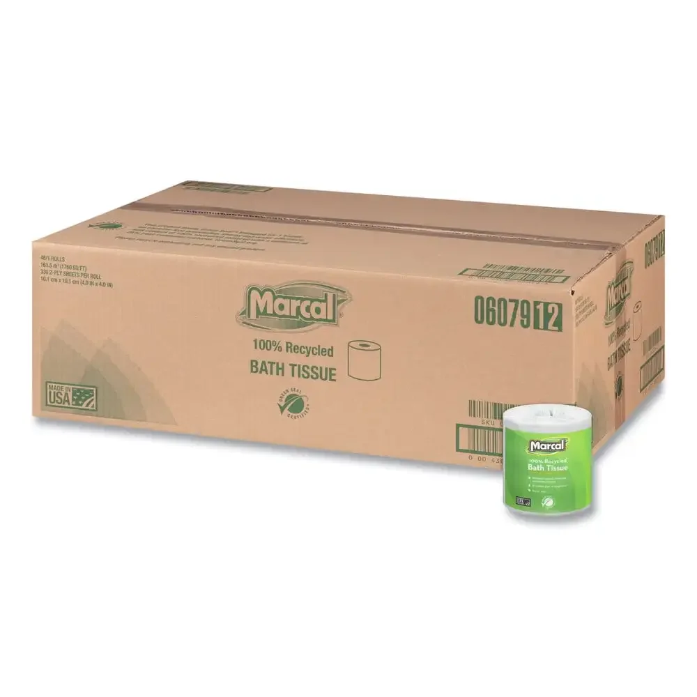 Marcal 100% Recycled Two-Ply Bath Tissue, Septic Safe, White, 330 Sheets/Roll, 48 Rolls/Carton
Marcal 100% Recycled Two-Ply Bath Tissue, Septic Safe, White, 330 Sheets/Roll, 48 Rolls/Carton