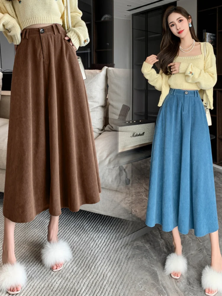 Retro Corduroy High-waisted Umbrella Skirt Women Fashion Pocket Long Skirts Female Fall Winter Vintage Blue Faldas Mujer
Retro Corduroy High-waisted Umbrella Skirt Women Fashion Pocket Long Skirts Female Fall Winter Vintage Blue Faldas Mujer