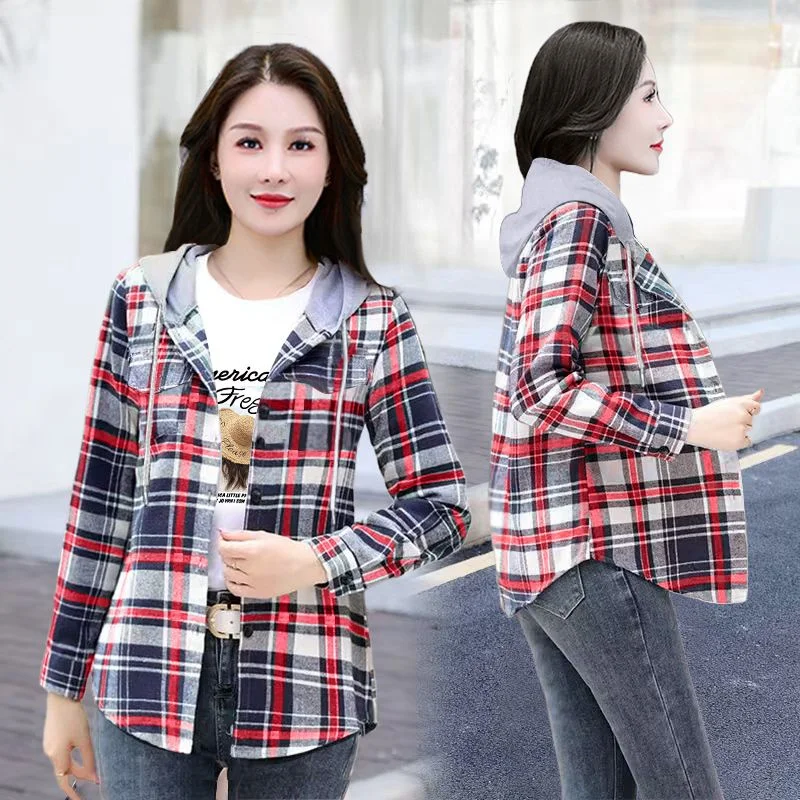 Hooded Plaid Shirt Women's Loose Hooded Coat 2024Spring Autumn New Student Jacket Western Style Long Outwear Fashion Female Tops
Hooded Plaid Shirt Women's Loose Hooded Coat 2024Spring Autumn New Student Jacket Western Style Long Outwear Fashion Female Tops