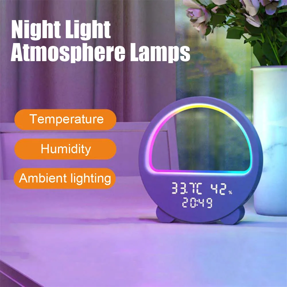 LED RGB Night Light Atmosphere Lamps Digital Alarm Clock Speaker Children Sleep Temperature Humidity Display Bedroom Decoration
LED RGB Night Light Atmosphere Lamps Digital Alarm Clock Speaker Children Sleep Temperature Humidity Display Bedroom Decoration