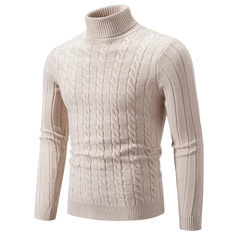 

2023 Autumn/Winter New Men's Sweater Knitwear High Neck Twisted Flower Solid Color Fashion Slim Fit Underlay