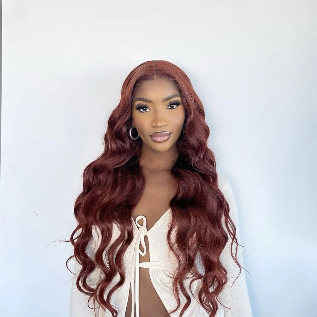 

Reddish Brown Body Wave Glueless Wig Human Hair 13x4 Lace Frontal Wigs Remy Curly Hair Pre Plucked Hairline Bleached Knots