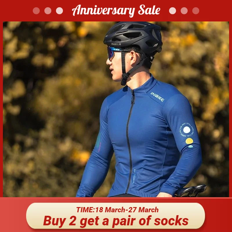 

Вело-Джерси Inbike мужское с флисовой подкладкой, Теплая эластичная ткань, рубашка с длинными рукавами, несколько карманов, одежда для велоспорта